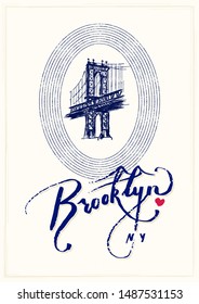 New York Brooklyn bridge typography. Retro vintage typography t-shirt, poster, lettering, calligraphy, printing design. Brooklyn Bridge