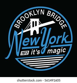 New York Brooklyn bridge typography, tee shirt graphics, vectors