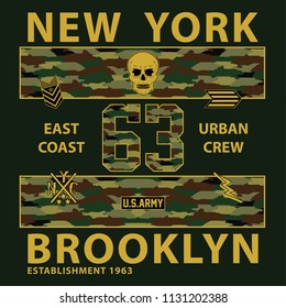 New York - Brooklyn camouflage typography, t-shirt graphics, vectors