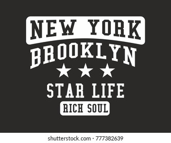 New York Brooklyn College style Embroidery and printing graphic design vector artwork