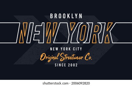 New York, Brooklyn design for t-shirt. Stylish tee shirt print with line style colorful text. Typography graphics for apparel. Vector illustration.