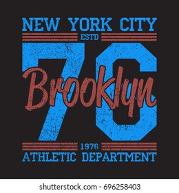 New York, Brooklyn - grunge print logo. Graphic design for number t-shirt, sport apparel. Typography for clothes. Vector illustration