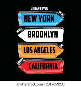 New york brooklyn los angeles california, typography graphic design, for t-shirt prints, vector illustration