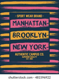 New York - Brooklyn - Manhattan typography, t-shirt graphics, vectors