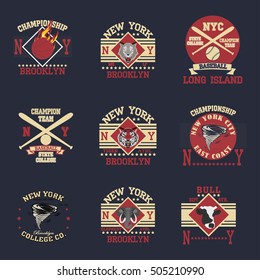 New york Brooklyn sport typography t-shirt college team set - vector