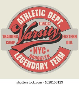 New York Brooklyn Sport wear typography emblem, t-shirt stamp graphics, tee print, athletic apparel design
