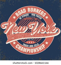 New York Brooklyn Sport wear typography emblem, runner t-shirt stamp graphics, tee print, athletic apparel design