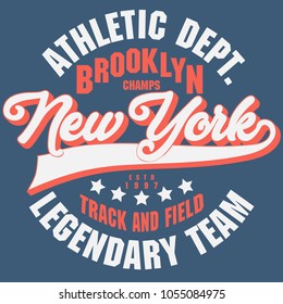 New York Brooklyn Sport wear typography emblem, t-shirt stamp graphics, tee print, athletic apparel design