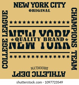 New York Brooklyn Sport wear typography emblem, t-shirt  print, athletic apparel design vector illustration team