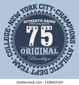 New York Brooklyn Sport wear typography emblem, t-shirt  print, athletic apparel design vector illustration team