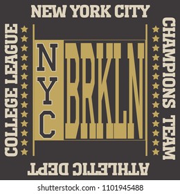 New York Brooklyn Sport wear typography emblem, t-shirt  print, athletic apparel design vector illustration team