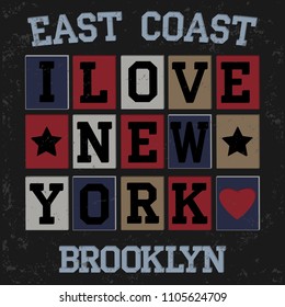 New York Brooklyn Sport wear typography emblem, t-shirt  print, athletic apparel design vector illustration team