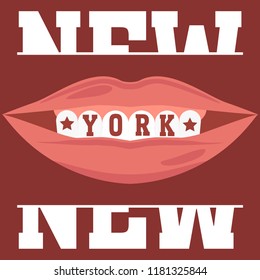 New York Brooklyn Sport wear typography emblem, t-shirt  print, athletic apparel design vector illustration team smile