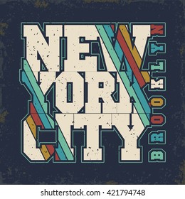 New York Brooklyn Sport wear, Denim typography emblem,  t-shirt stamp graphics
