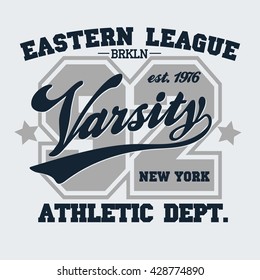 New York Brooklyn Sport wear typography emblem, t-shirt stamp graphics, vintage tee print, athletic apparel design fashion clothes. Vector