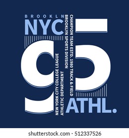 New York Brooklyn Sport wear typography emblem, t-shirt stamp graphics, tee print, athletic apparel design