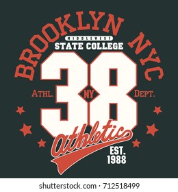 New York Brooklyn Sport wear typography emblem, t-shirt stamp graphics, tee print, athletic apparel design