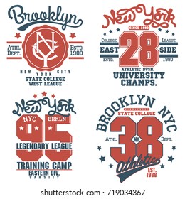 New York Brooklyn Sport wear set, typography emblem, t-shirt stamp graphics, tee print, athletic apparel design
