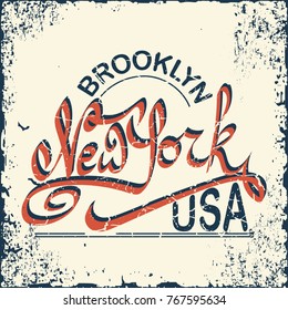 New York Brooklyn Sport wear, grunge typography emblem, t-shirt stamp graphics, vintage tee print, Custom type design Hand drawn typographic, apparel fashion print.