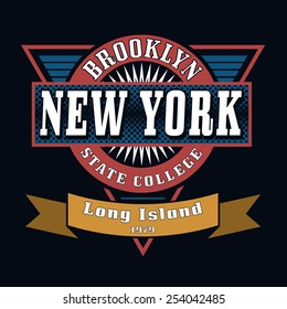 New York Brooklyn State College T-shirt Typography Graphics, Vector Illustration