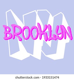 New York, Brooklyn, street graffiti typography graphic design, for t-shirt prints, vector illustration