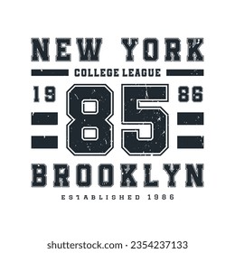 New York, Brooklyn t-shirt design. T-shirt print design in American college style. Athletic typography for tee shirt print in university and college style. Vector