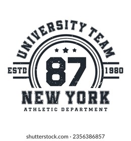 New York, Brooklyn t-shirt design. T-shirt print design in American college style. Athletic typography for tee shirt print in university and college style. Vector