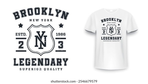 New York, Brooklyn t-shirt design. T-shirt print design in American college style. Athletic typography for tee shirt print in university and college style. Vector