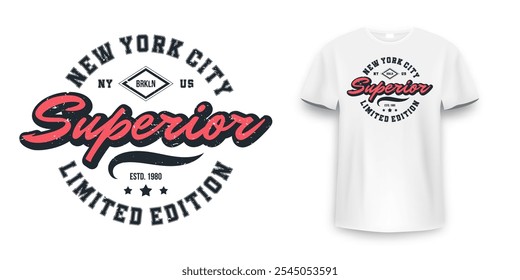 New York, Brooklyn t-shirt mockup design. T-shirt print design in American college style. Athletic typography for tee shirt print in university and college style. Vector