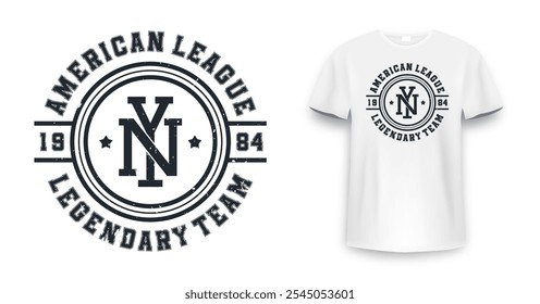 New York, Brooklyn t-shirt mockup design. T-shirt print design in American college style. Athletic typography for tee shirt print in university and college style. Vector