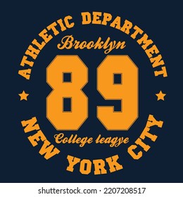 New York, Brooklyn typography. Athletic print for t-shirt design. Vector