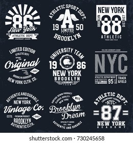 New York, Brooklyn typography, badges set for t-shirt print. Sports, athletic t-shirt patches. T-shirt graphics. Vector