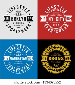 New York Brooklyn typography design, set for t-shirt print and other uses. Varsity style design graphics. vector image