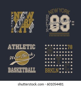 New york Brooklyn typography fashion, t-shirt graphics set - vector