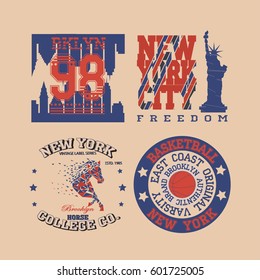 New york Brooklyn typography fashion, t-shirt graphics set - vector