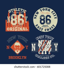 New york Brooklyn typography fashion, t-shirt graphics set - vector