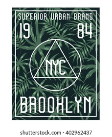 New york Brooklyn typography with floral illustration. T shirt graphic . Vectors