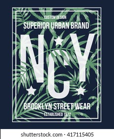 New york Brooklyn typography with floral illustration. T shirt graphic . Vectors