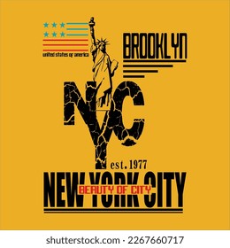 new york brooklyn typography graphic design. vector illustration with silhouette liberty statue