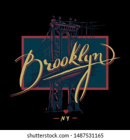 New York Brooklyn typography. Retro vintage typography t-shirt, poster, lettering, calligraphy, printing design. 