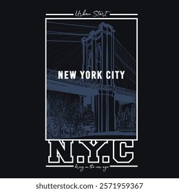 New York, Brooklyn typography for t-shirt print. New York City skyline for tee graphic. T-shirt design. Vector