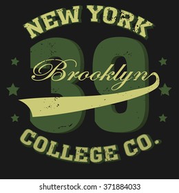 New York Brooklyn typography, t-shirt graphics - vector