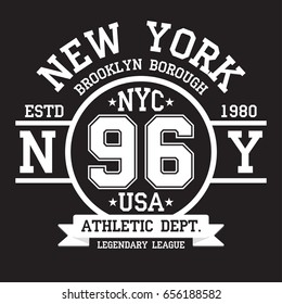 New York, Brooklyn typography for t-shirt print. Sports, athletic t-shirt graphics. Vector