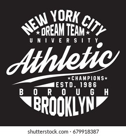 New York, Brooklyn typography for t-shirt print. Sports, athletic t-shirt graphics. Vector