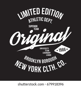 New York, Brooklyn typography for t-shirt print. Sports, athletic t-shirt graphics. Vector