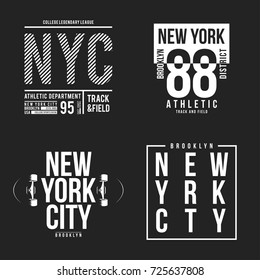 New York, Brooklyn typography for t-shirt print. Athletic patches collection for tee graphic. T-shirt design. Vector