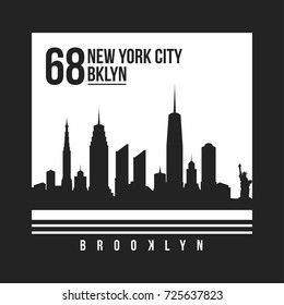 New York, Brooklyn typography for t-shirt print. New York City skyline for tee graphic. T-shirt design. Vector