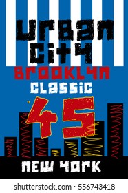 new york brooklyn urban city,t-shirt print poster vector illustration