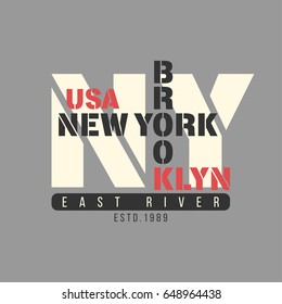 New York, Brooklyn, USA typography. T-shirt graphics. Vector