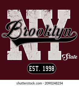 New York Brooklyn varsity slogan print in college style typography print design. Vector t-shirt graphic or other uses.